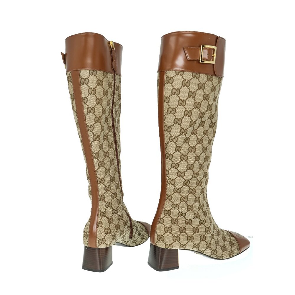 Gucci 678278 Original GG Canvas & Leather Knee Boots - Picture 4 of 8